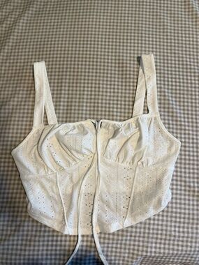 SHEIN White Eyelet Bustier Tie-Front Crop Top
